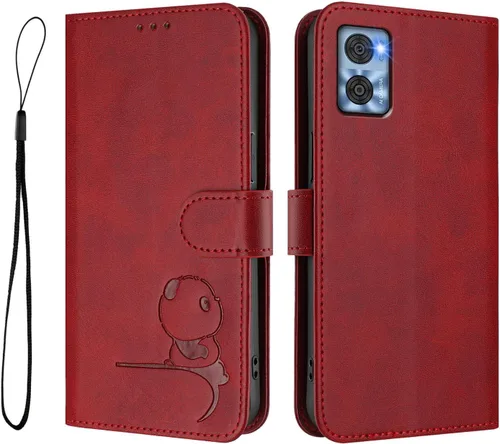 Vista 8 de Funda de cuero compatible con Moto E22i 4G, bonita funda de piel de panda con soporte para tarjetas, correa de muñeca, a prueba de golpes, para Moto