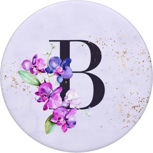 Vista 3 de Orchids Plants Flower Floral Arrangement Purple Letter B PopSockets - Soporte para teléfonos y tabletas, Negro