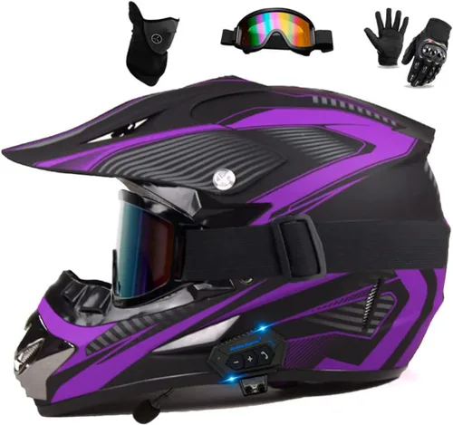 Vista 10 de Casco Bluetooth de cara completa para motocross, motocross, ATV, motocicleta, casco Bluetooth para hombres y mujeres, aprobado por el DOT, de cuatro
