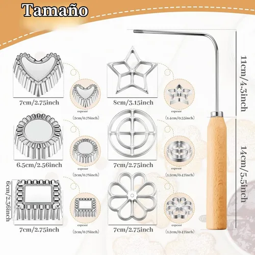 Vista 2 de 7 piezas de moldes Achappam para buñuelos con mango, juego de rosetones de hierro y aluminio, moldes para galletas en forma de corazón, estrella