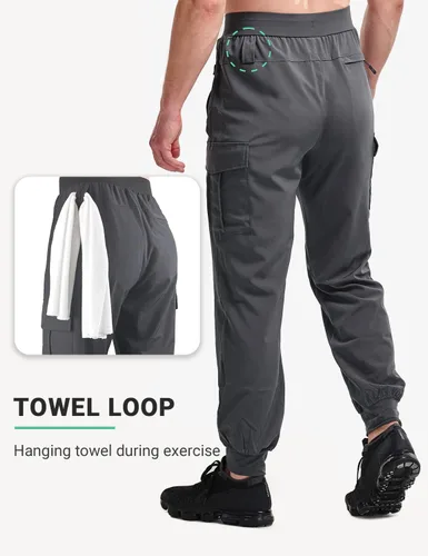 Vista 5 de BVVU Pantalones deportivos ligeros tipo cargo para hombre con bolsillos con cremallera para hombre, secado rápido, gimnasio, entrenamiento