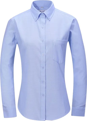 Vista 14 de Camisa con botones para mujer de manga larga Oxford camisa de algodón de corte clásico, blusa de trabajo resistente a las arrugas