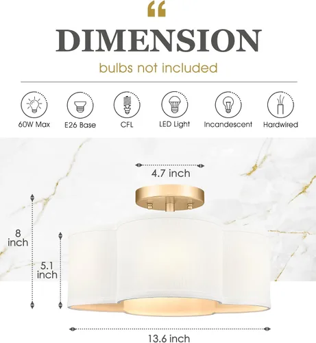 Vista 2 de Lámpara de techo de montaje empotrado dorada, 13 pulgadas, accesorios de iluminación de techo para dormitorio, pasillo, cocina
