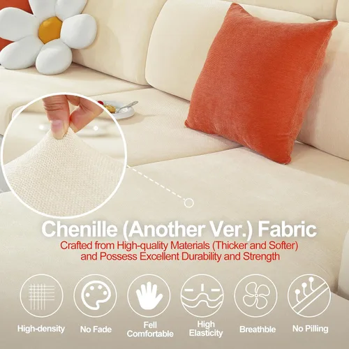 Vista 3 de WEYOND Funda de Cojín de Chaise para Sofá Seccional, Funda de Sofá de Chenilla Más Suave para Sofá en Forma de L (Orientación Izquierda o Derecha)