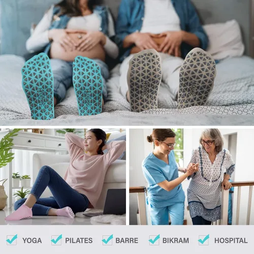 Vista 6 de Calcetines de yoga antideslizantes con agarres para pilates ballet barras descalzo calcetines antideslizantes de hospital para mujeres y hombres