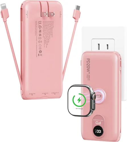 Vista 14 de Portable Charger 10000mAh 20W, Wall Plug, 2 Cables, iWatch Charging Digital Display, Compact Lightweight, USB C Fast Charge, USB-A 18W, Multi