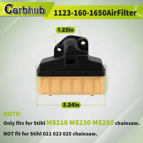 Vista 2 de Carbhub 1123-120-1651 Filtro de aire + Bujía + Filtro para línea de combustible y aceite para motosierra STIHL 023 025 MS210 MS230 MS250 con filtro