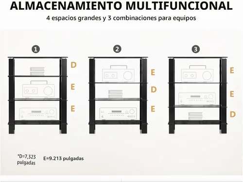 Vista 3 de FITUEYES Soporte de audio de 4 niveles con estantes de vidrio templado