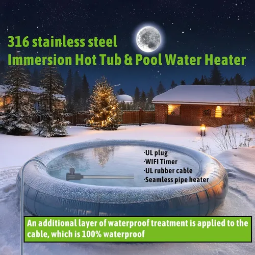 Vista 5 de Calentador de agua sumergible de inmersión de 1500 W para piscina y bañera de hidromasaje, calentador eléctrico portátil con apagado automático