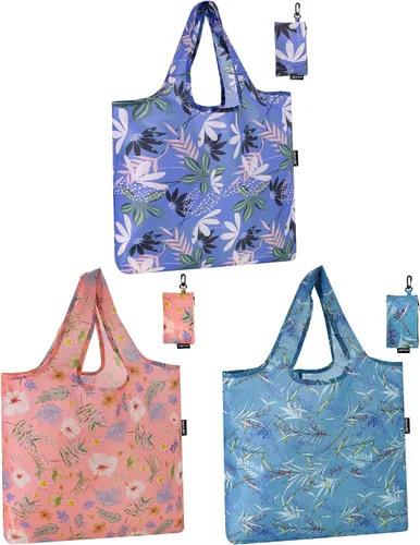 Vista 21 de HOLYLUCK Bolsas de comestibles reutilizables, bolsa de compras plegable resistente (estándar, 3 huellas de patas de perro azules)