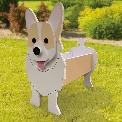 Vista 2 de Macetas de madera para perros con forma de animal de 14 pulgadas 2024, maceta de jardín para suculentas, diseño de perros lindos para interiores