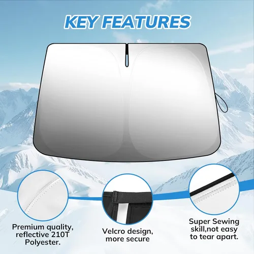 Vista 6 de Parasol para parabrisas delantero compatible con GMC (2019-2024) Sierra 1500 2500 3500 SLT, AT4, Denali Pickup Accesorios - 210T Protector solar