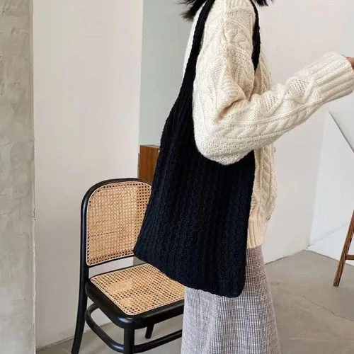 Vista 6 de Bolso de ganchillo de la compra de gran capacidad tejido hueco bolso de punto