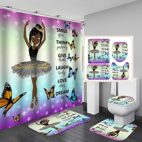 Vista 13 de Jayden Madge - Juego de 4 cortinas de ducha para mujer afroamericana, citas inspiradoras, atardecer, safari, animales, tribal, niña afro, orgullosa