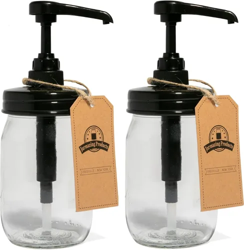 Vista 8 de Jarmazing Products - Dosificador de jarabe y condimentos vintage en frasco de vidrio azul Mason – Paquete de dos