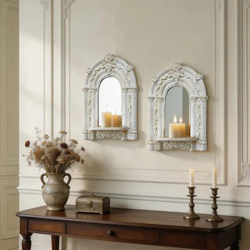 Vista 11 de Juego de 2 apliques de velas de relieve tridimensional, soportes de velas rústicos para montaje en pared, decoración de pared colgante de madera