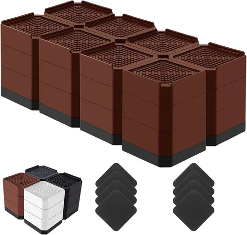 Vista 23 de Elevadores de cama resistentes, bloques elevadores de muebles ajustables de 1.5, 3, 4.3 pulgadas para patas de sofá, mesa, escritorio, refrigerador