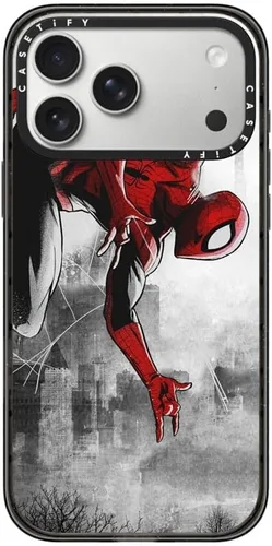 Vista 58 de CASETiFY Impact - Funda para iPhone 13 Mini [Marvel Colab / protección contra caídas de 8.2 pies/Magsafe] - Capitán América VS - Negro transparente
