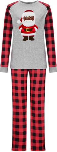 Vista 4 de Pijamas familiares de Navidad a juego, conjuntos de ropa de dormir de manga larga con camiseta y pantalones de descanso de Papá Noel, color negro