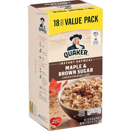 Vista 26 de Quaker Avena instantánea, proteína de azúcar morena de arce, 0.35 onzas de proteína, 12.6 onzas, paquete de 6