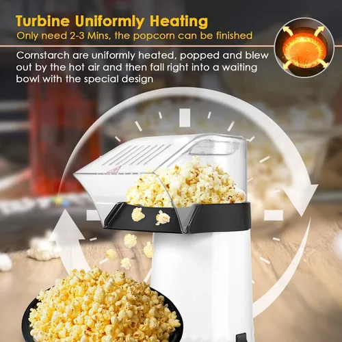 Vista 4 de Máquina para hacer palomitas de maíz, máquina de palomitas de maíz de 1200 W, alta tasa de estallido, 3 minutos de rápido palomitas de maíz con tapa