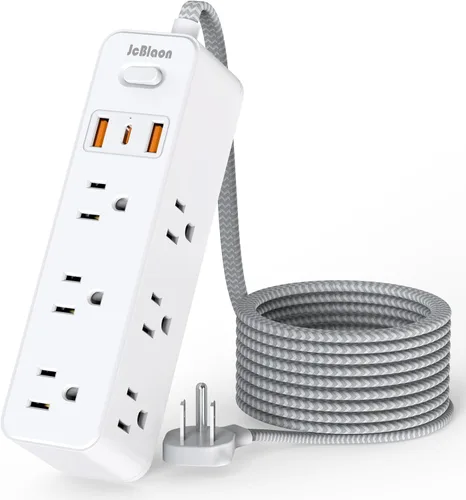 Vista 10 de Regleta protectora contra sobretensiones con cable de extensión plano, cubierta de tomacorriente, 6 salidas de CA