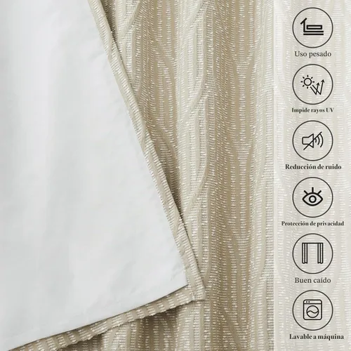 Vista 5 de Cortinas opacas de jacquard blanco y arena cálida, 52 pulgadas de ancho y 96 pulgadas de largo, 2 paneles, aislamiento térmico, reducción de ruido