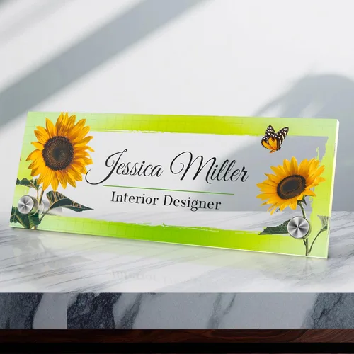 Vista 67 de Placa de identificación personalizada para escritorio, decoración de oficina de acrílico transparente con diseño de flores, decoraciones