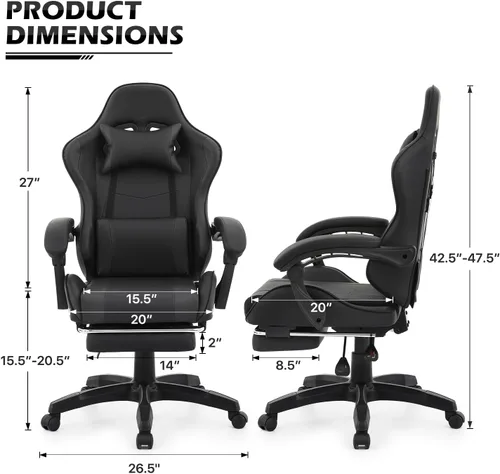 Vista 3 de MoNiBloom Silla de juegos de computadora con reposapiés y soporte lumbar, silla de carreras ergonómica de altura ajustable para adultos
