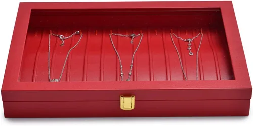 Vista 3 de Oirlv Bandeja organizadora de pulsera de cuero de lujo con tapa acrílica, vitrina de joyería, cajón de inserción, organizador de joyas para mujeres