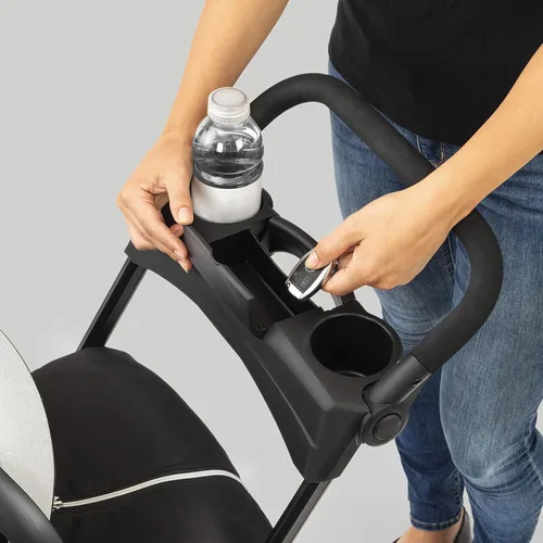 Vista 4 de Chicco KeyFit Caddy - Marco para cochecito de bebé con asa ajustable, bandeja para padres Accepts all Chicco infant car seats, compact travel