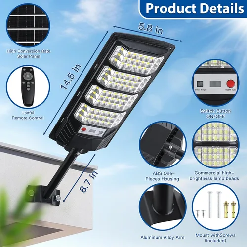 Vista 5 de Yusist Paquete de 2 Luces Solares para Calles Exteriores Impermeables, Luces LED con Sensor de Movimiento de 6500K, Luces de Inundación Solares