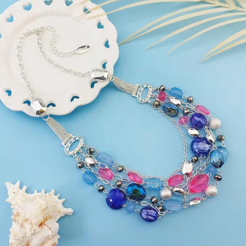 Vista 3 de Bocar Collar de cadena multicapa para mujer con esmalte de color de cristal