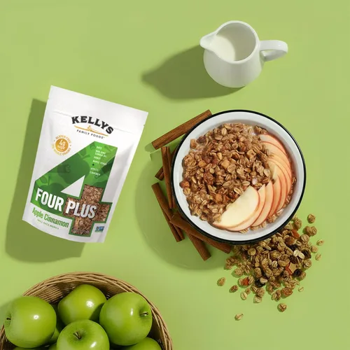 Vista 5 de Kellys Four Plus Granola Cereal Granola saludable de manzana y canela para yogur Snacks hechos a mano para el desayuno – 12 onzas