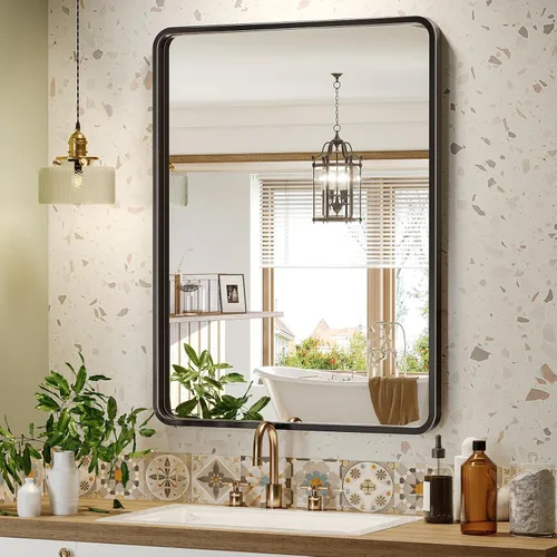 Vista 13 de Brightify - Espejo rectangular para pared de baño de 24x30 pulgadas con marco de metal negro, espejo moderno de tocador para baño, montaje vertical