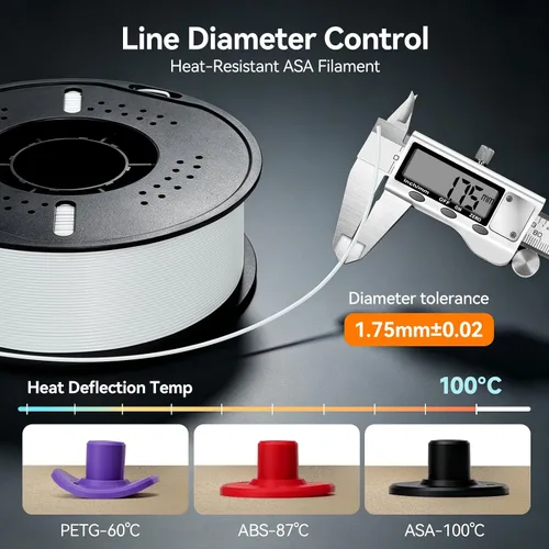 Vista 4 de Kingroon ASA Filamento de 0.07 in 2.2 lbs, blanco, resistente a los rayos UV y a la intemperie, filamento de impresora 3D con alta resistencia al