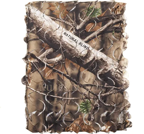 Vista 3 de Persiana Auscamotek red de caza, diseño de camuflaje, color verde y café
