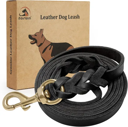 Vista 7 de Correa para perros Fairwin Brown en cuero genuino color marrón 6 / 5 pies para perros grandes/medianos/perros entrenamiento/caminatas, Café Oscuro