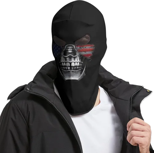 Vista 4 de Obacle Máscara de calavera para Halloween, máscara de cara completa, pasamontañas para invierno y clima frío Cara de bandera de calavera
