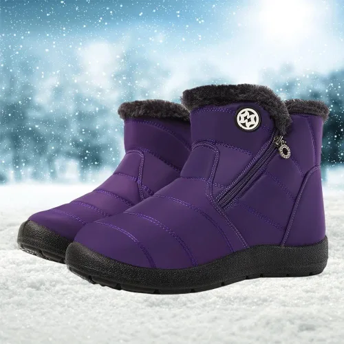 Vista 21 de Eagsouni Botas de nieve para mujer, botines de invierno para mujer, con forro de piel cálida, botines gruesos con cremallera, zapatos planos