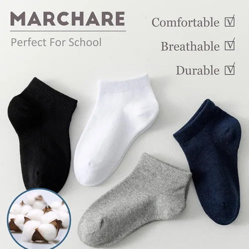 Vista 3 de Calcetines de algodón de corte bajo para niños, calcetines escolares sin costuras, 6 paquetes