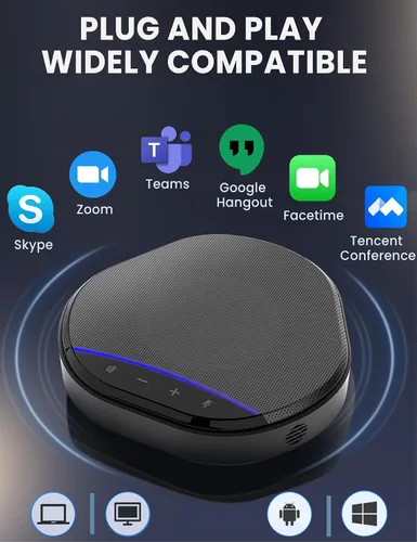 Vista 6 de Altavoz y micrófono de conferencia, captación de voz mejorada de 360° con 2 micrófonos AI, reducción de eco y ruido, altavoz USB-C Plug & Play
