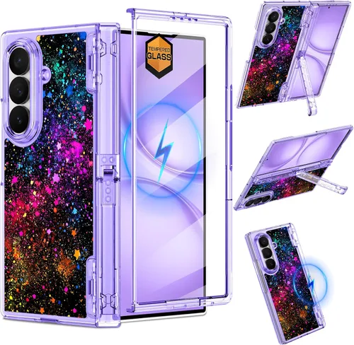 Vista 19 de Hekodonk Funda para Galaxy Z Fold 6, compatible con MagSafe, brilla en la oscuridad, protector de pantalla frontal, soporte, protección de bisagra