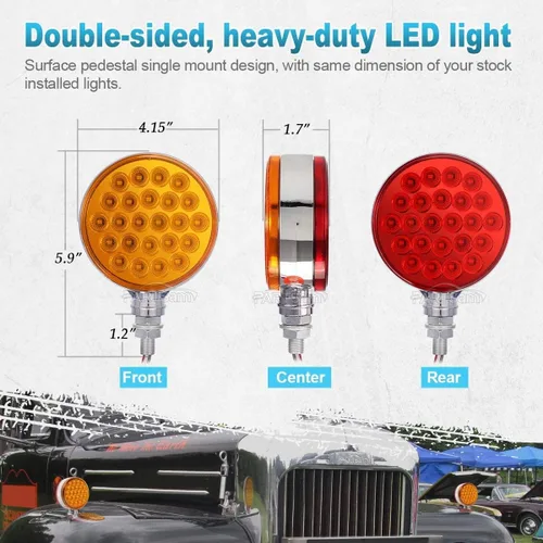 Vista 4 de Partsam 2 luces reflectantes redondas de doble cara de 4 pulgadas con montaje en perno prisionero rojo perla/ámbar, 48 luces LED reflectantes