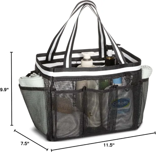 Vista 9 de XL – Organizador de ducha de malla, bolsa de ducha portátil para dormitorio universitario, camping, viaje, gimnasio (negro)