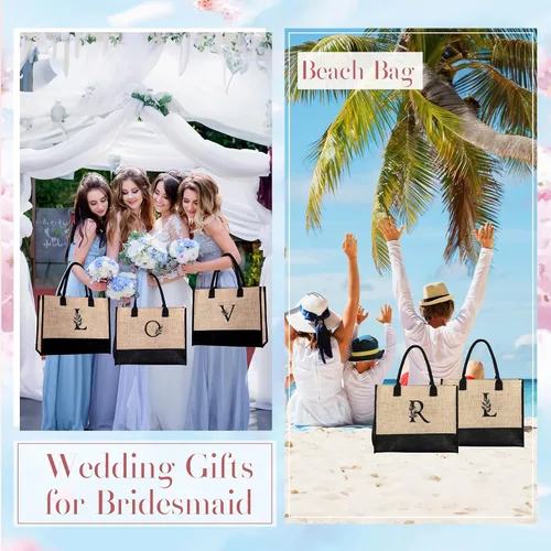 Vista 6 de AUNOOL Bolsas de mano con iniciales para mujer, bolsa de playa con bolsillo con cremallera y correa, regalos de cumpleaños para amigas, regalos