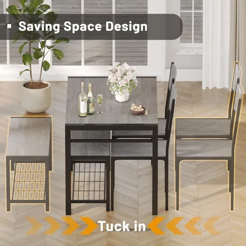 Vista 5 de JUMMICO Juego de mesa de comedor de 43.3 pulgadas para 4, mesa de cocina con banco y 2 sillas, moderno marco de metal rectangular, juego de muebles