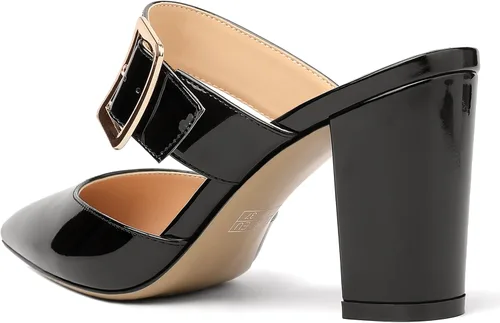 Vista 7 de MODENCOCO Sandalias de tacón alto con correa de patente y puntera puntiaguda para mujer, 3.5 pulgadas
