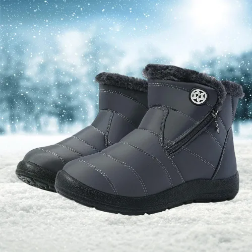 Vista 11 de Eagsouni Botas de nieve para mujer, botines de invierno para mujer, con forro de piel cálida, botines gruesos con cremallera, zapatos planos