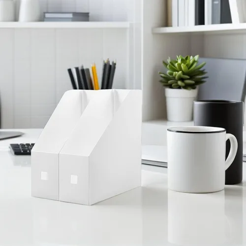 Vista 5 de 2 estantes de almacenamiento de archivos de plástico para organizador de escritorio, blanco, 20 pulgadas
